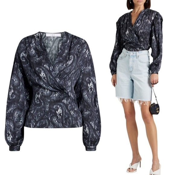 IRO Zarfi Wrap-Effect Printed Plisse Silk Blouse - Picture 1 of 11